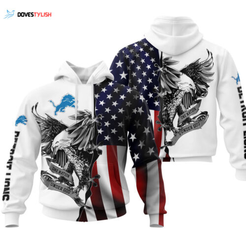 Detroit Lions USA Flag Eagle Hoodie, Best Gift For Men And Women
