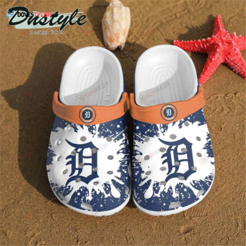 Detroit Tigers Custom Name Pattern Crocs Classic Clogs Shoes In Blue & Orange