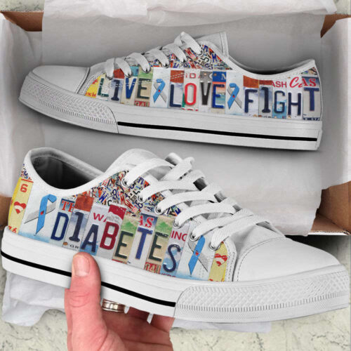 Diabetes Shoes Live Love Fight License Plates Low Top Shoes Canvas Shoes,  Best Gift For Men And  Women