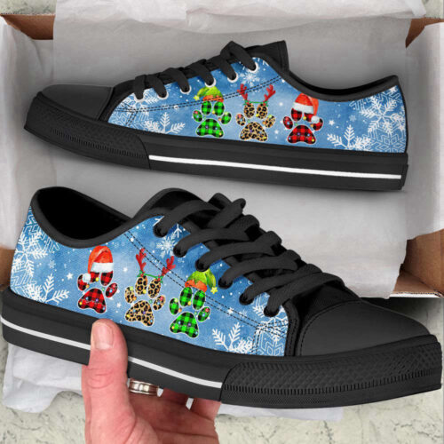 Dog Christmas Snow Paw Watercolor Low Top Shoes Canvas Sneakers Casual Shoes, Christmas Gift