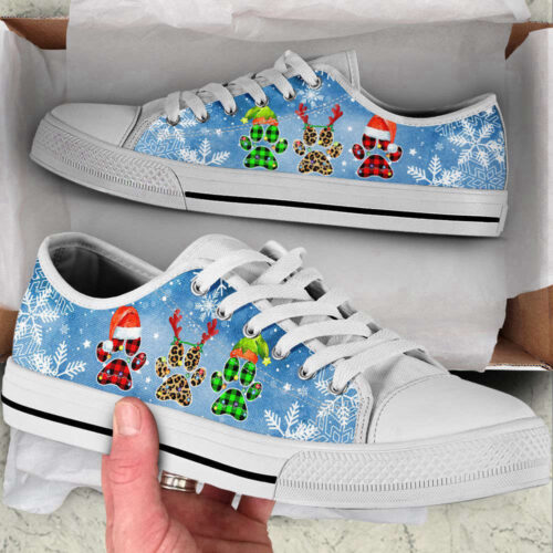 Dog Christmas Snow Paw Watercolor Low Top Shoes Canvas Sneakers Casual Shoes, Christmas Gift
