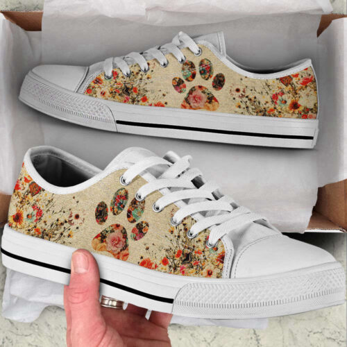 Dog Flower Paw Vintage Art Low Top Shoes Canvas Sneakers Casual Shoes, Dog Mom Gift
