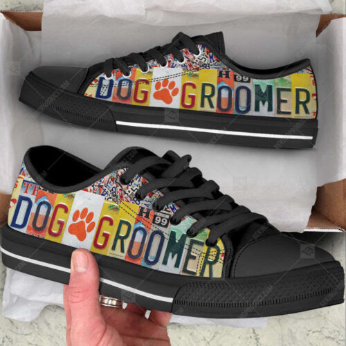 Dog Groomer License Plates Low Top Shoes Canvas Sneakers Casual Shoes, Dog Mom Gift