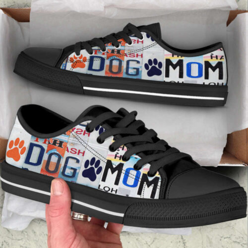 Dog Mom License Plates Low Top Shoes Canvas Sneakers Casual Shoes, Dog Mom Gift