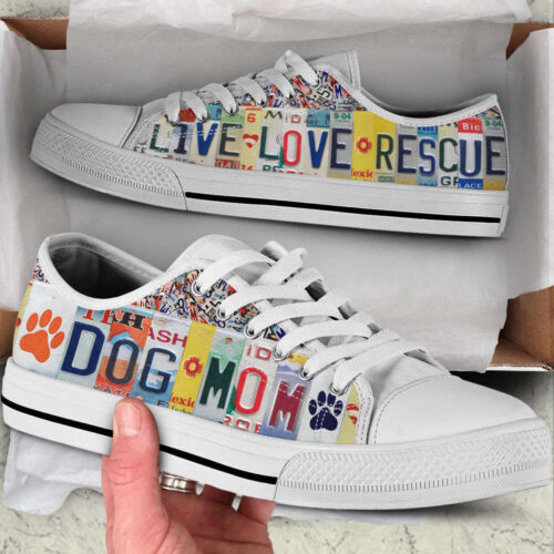 Dog Mom Live Love Rescure License Plates Low Top Shoes Canvas Sneakers Casual Shoes, Dog Mom Gift