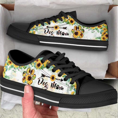 Dog Mom Paw Sunflower Low Top Shoes Canvas Sneakers Casual Shoes, Dog Mom Gift