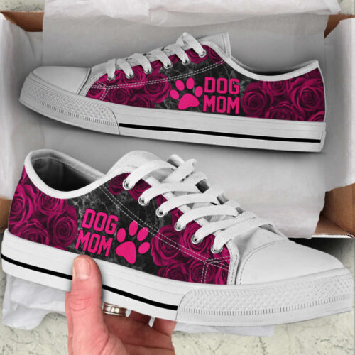 Dog Mom Rose And Paw Low Top Shoes Canvas Sneakers Casual Shoes, Dog Mom Gift