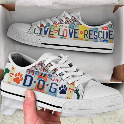 Dog Paw Print Live Love Rescue License Plates Low Top Shoes For Men And Women
