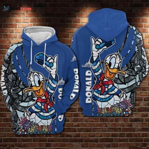 Donald Duck Blue Stained Glass Style Christmas Gift Hoodie 3D Printed
