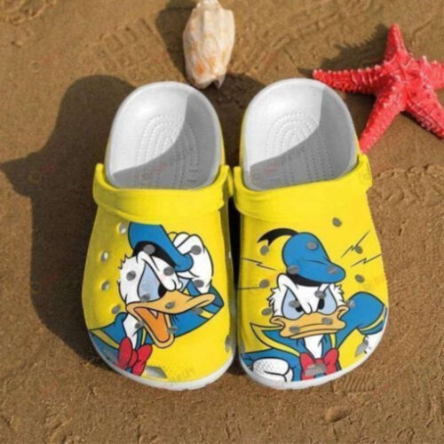 Donald Duck W Hat Pattern Crocs Classic Clogs Shoes In Blue & Yellow