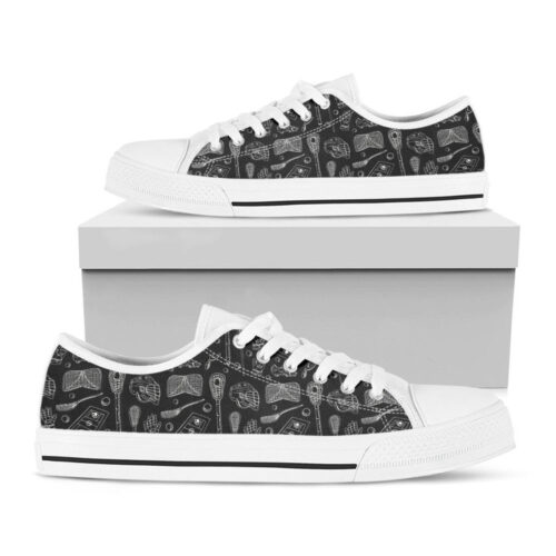 Doodle Lacrosse Pattern Print White Low Top Shoes For Men And Women