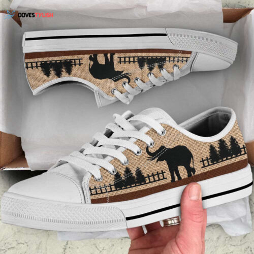 Elephant Burlap Bg Low Top Shoes Canvas Print Lowtop Trendy Fashion Casual Shoes Gift For Adults