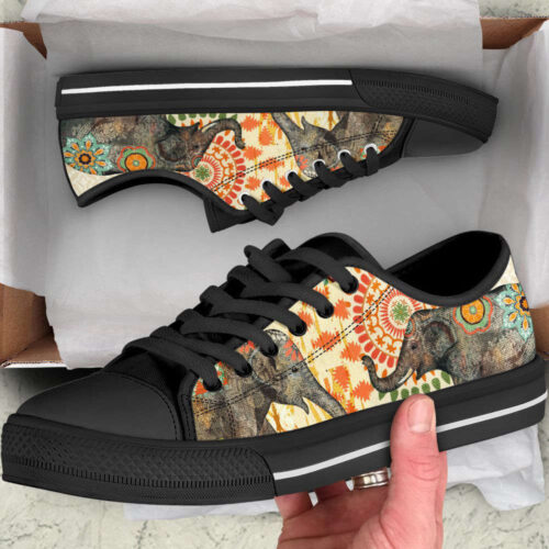 Elephant Caravan Flower Low Top Shoes Canvas Print Lowtop Casual Shoes Gift For Adults