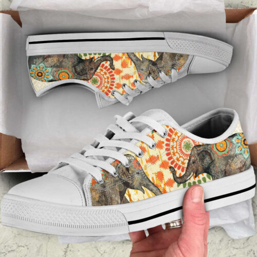 Elephant Crew Flower Low Top Shoes Canvas Print Lowtop Casual Shoes Gift For Adults