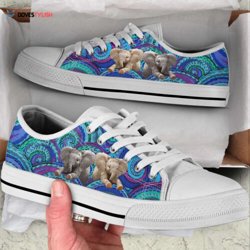 Elephant Curly Glorious Color Low Top Shoes Canvas Print Lowtop Fashionable Casual Shoes Gift For Adults