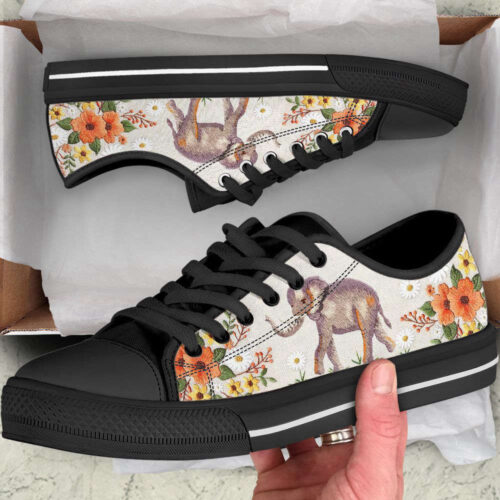 Elephant Embroidery Floral Low Top Shoes Canvas Print Lowtop Casual Shoes Gift For Adults
