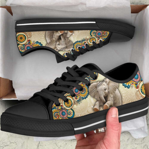 Elephant Ethnic Floral Pattern Low Top Shoes Canvas Print Lowtop Casual Shoes Gift For Adults