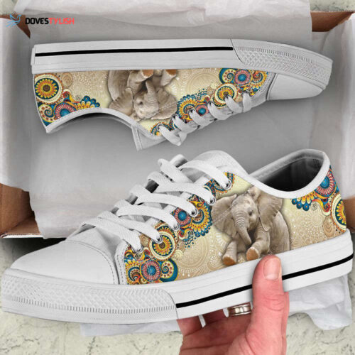 Elephant Boho Sunset Low Top Shoes Canvas Print Lowtop Casual Shoes Gift For Adults