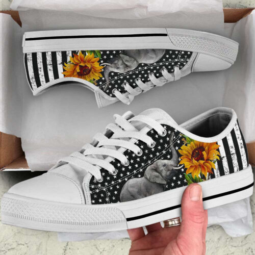 Elephant USA Flag Sun Flower Low Top Shoes Canvas Print Lowtop Casual Shoes Gift For Adults
