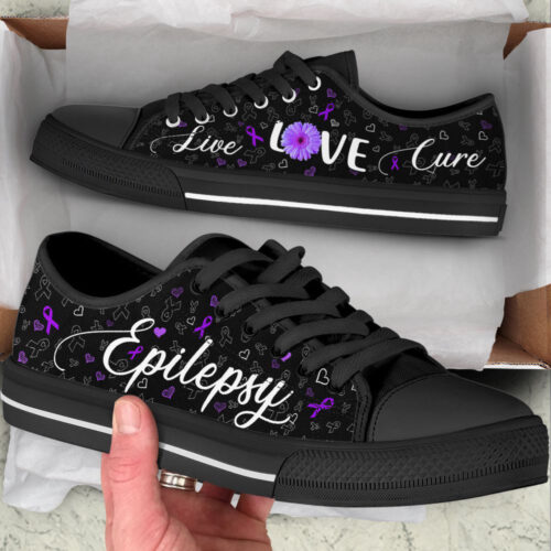 Epilepsy Shoes Live Love Cure Ribbon Heart Low Top Shoes,  Best Gift For Men And Women