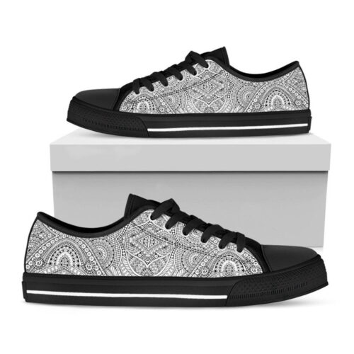 Ethnic Zentangle Pattern Print Black Low Top Shoes, Best Gift For Men And Women