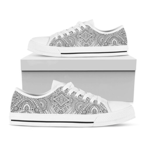 Ethnic Zentangle Pattern Print White Low Top Shoes, Gift For Men And Women
