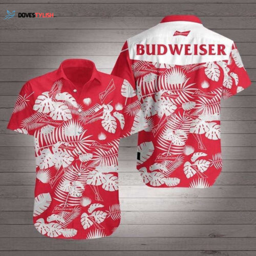 F89 Beer Hawaii Shirt Budweiser Logo Tropical Palm Leave Green Hawaiian Aloha Shirt  For Men And Women