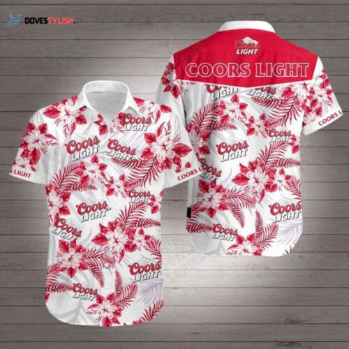 F89 Beer Hawaii Shirt Coors Light Logo Hibiscus Flower Pattern Red White Hawaiian Aloha Shirt  For Men And Women