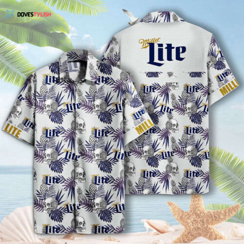 F89 Beer Hawaiian Shirt Miller Lite Skull Pineapple Pattern Black White Hawaiian Aloha Shirt For Men Women