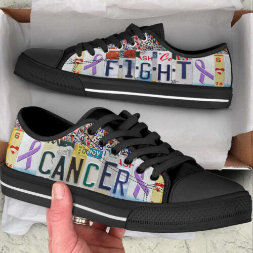 Fight Cancer Shoes License Plates Low Top Shoes Canvas Shoes, Best Gift For Men And Women