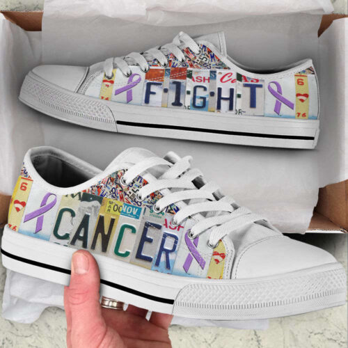 Fight Cancer Shoes License Plates Low Top Shoes Canvas Shoes, Best Gift For Men And Women