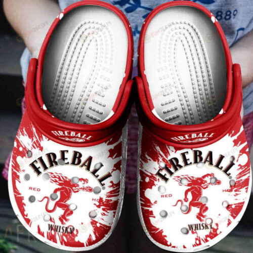 Fireball Logo Pattern Crocs Classic Clogs Shoes In Red & White
