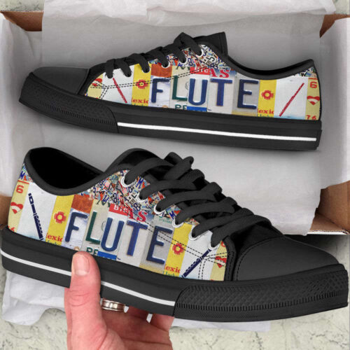 Flute License Plates Low Top Shoes Canvas Shoes Full Print, Best Gift For Music Lovers