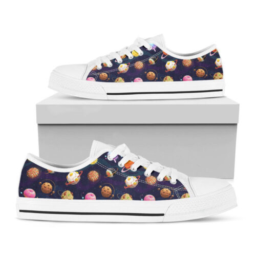 Food Planets Pattern Print White Low Top Shoes For Men And Women