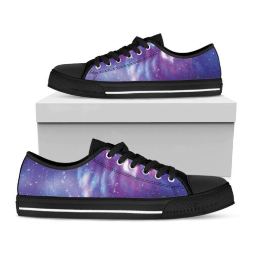Galaxy Howling Wolf Spirit Print Black Low Top Shoes, Best Gift For Men And Women