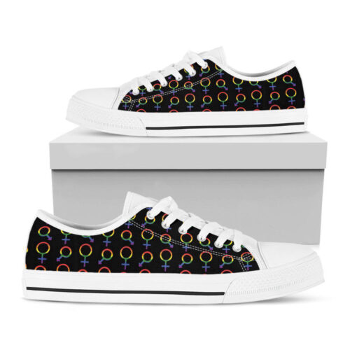 Gay Pride Gender Symbol Pattern Print White Low Top Shoes, Gift For Men And Women