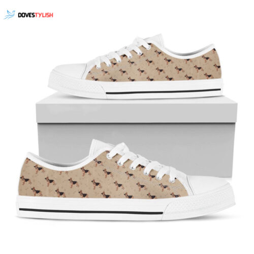 German Shepherd Dog Pattern Print White Low Top Shoes, Gift For Men And Women