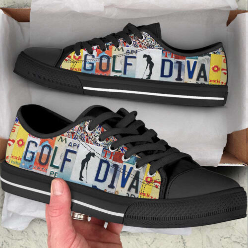 Golf Diva License Plates Low Top Shoes Canvas Print Lowtop Trendy Fashion Casual Shoes Gift For Adults