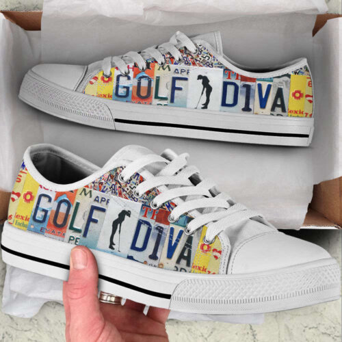 Golf Diva License Plates Low Top Shoes Canvas Print Lowtop Trendy Fashion Casual Shoes Gift For Adults