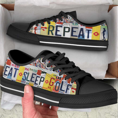 Golf Eat Sleep Repeat License Plates Low Top Shoes Canvas Print Lowtop Trendy Fashion Casual Shoes Gift For Adults