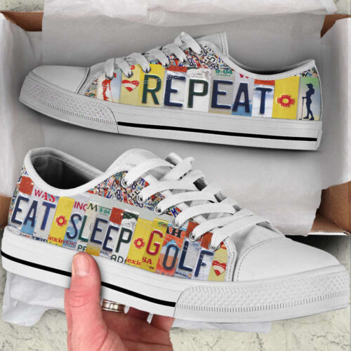 Golf Eat Sleep Repeat License Plates Low Top Shoes Canvas Print Lowtop Trendy Fashion Casual Shoes Gift For Adults