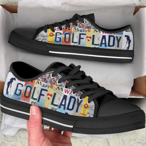 Golf Lady License Plates Low Top Shoes Canvas Print Lowtop Fashionable Casual Shoes Gift For Adults