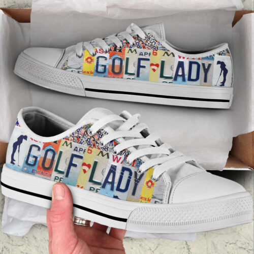 Golf Lady License Plates Low Top Shoes Canvas Print Lowtop Fashionable Casual Shoes Gift For Adults