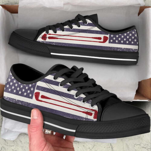 Golf Vintage American USA Flag Low Top Shoes Canvas Print Lowtop Trendy Fashion Casual Shoes Gift For Adults