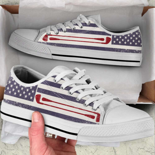 Golf Vintage American USA Flag Low Top Shoes Canvas Print Lowtop Trendy Fashion Casual Shoes Gift For Adults