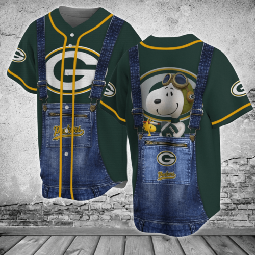 Green Bay Packers NFL Baseball Jersey Shirt Snoopy For Fans
