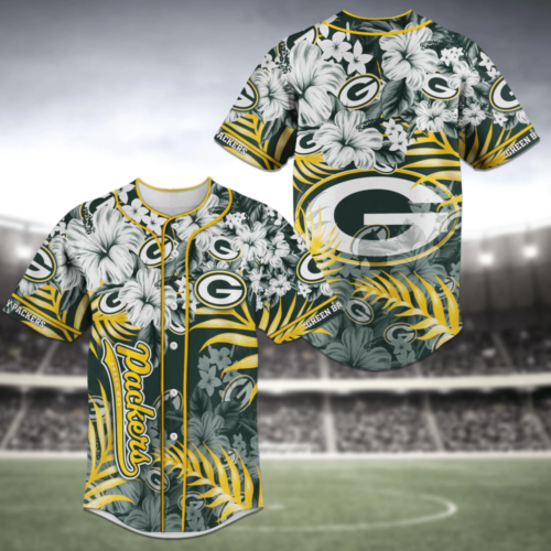 Green Bay Packers NFL Baseball Jersey Shirt With Flower Design  For Men Women