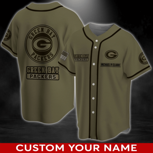 Green Bay Packers Personalized Baseball Jersey Shirt,  Personalized NFL Sportswear