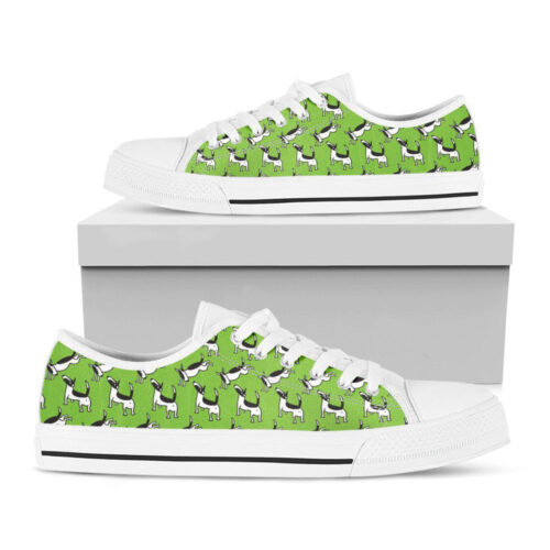 Green Doodle Bull Terrier Pattern Print White Low Top Shoes, Best Gift For Men And Women