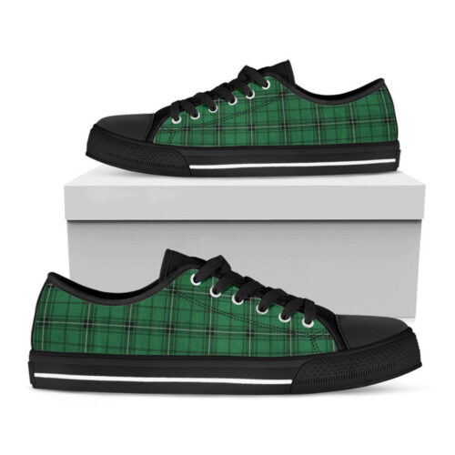 Green Stewart Tartan Print Black Low Top Shoes, Best Gift For Men And Women
